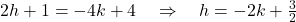  2h+1 = -4k+4 \quad \Rightarrow \quad h = -2k + \frac{3}{2} 