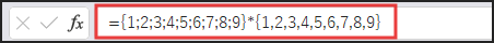 数式={1;2;3;4;5;6;7;8;9}*{1,2,3,4,5,6,7,8,9}