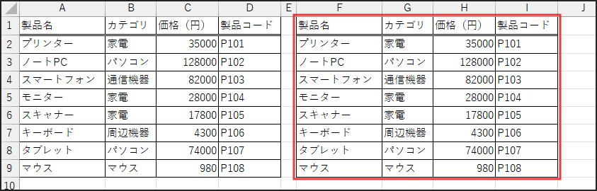 表のコピー