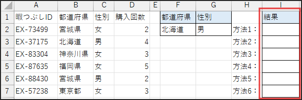 結果を表示するセルを選択