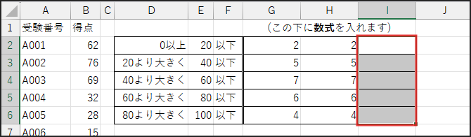 I2:I6 を すべて選択